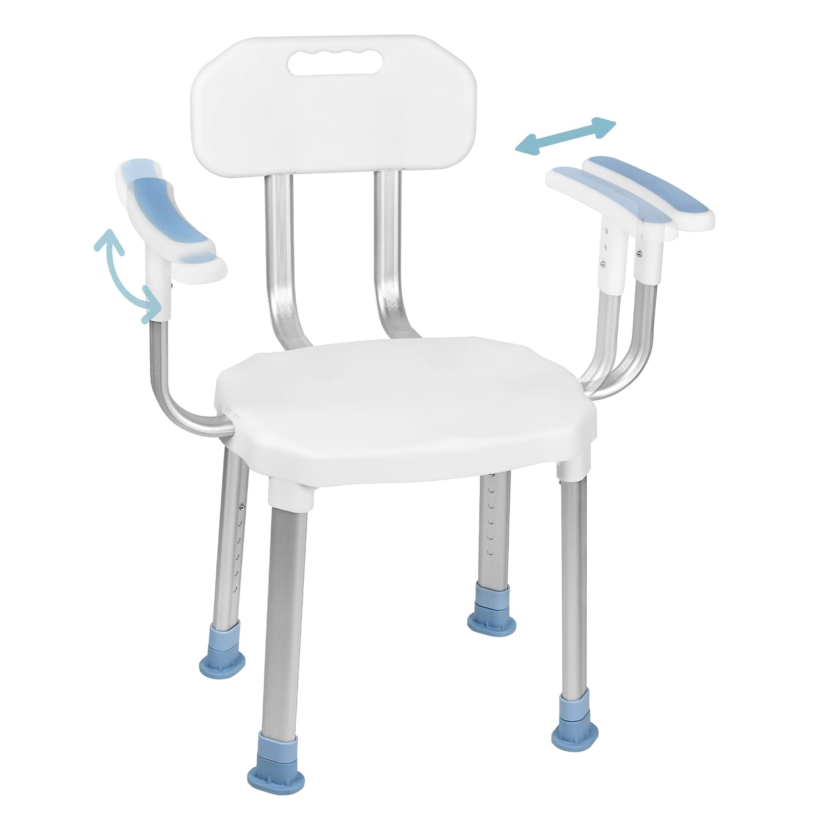 NAIZY Sgabello da doccia sedia da doccia 70-90 cm regolabile in altezza sgabello da bagno ausilio per la doccia sedile doccia antiscivolo in alluminio e plastica(tipo B, con schienale/braccioli)