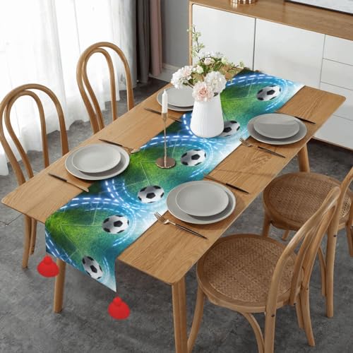 Chemin de table en macramé avec pompons faits main pour salle à manger