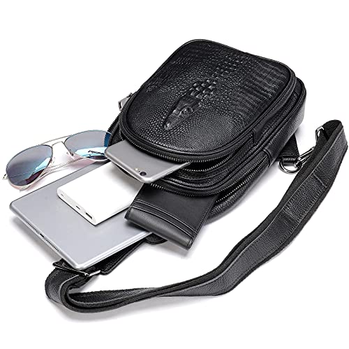 NIUCUNZH Crocodile Leather Sling Bag with Leather Strap, 3 Zipper Crossbody Shoulder Bags for Travel Hike Everyday Carry4