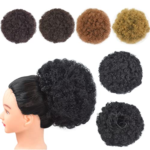 Afro Puff Drawstring Ponytail with Two Clips for Black Women Synthetic Curly Ponytail Bun Extension Hairpieces Updo Hair Extensions (X-Large,1B#)