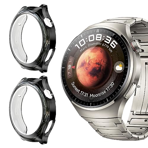 Cover 2 Pezzi Compatibile con Huawei Watch 4 Pro Con Pellicola Protettiva Protezione Ultra Sottile Custodia Morbida Custodiain con 4 Pro - + tpu nero