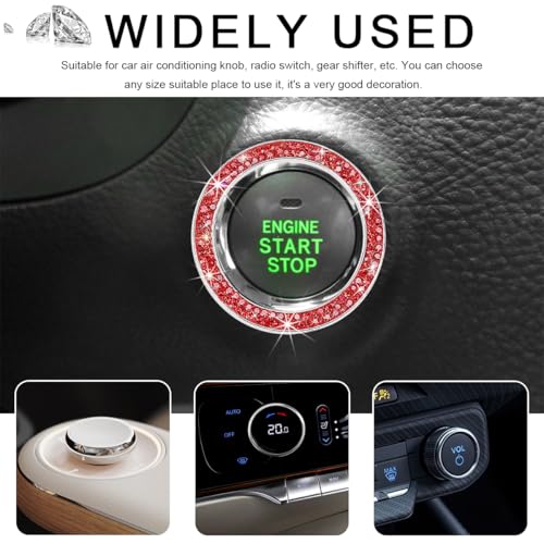 Image of Car Bling Crystal Rhinestone Engine Start Ring Decals, Sparkling Diamond Car Push Start Button Ignition Ring Sticker, Auto Key Ignition Knob Ring Decoration for Women Girls (Red)