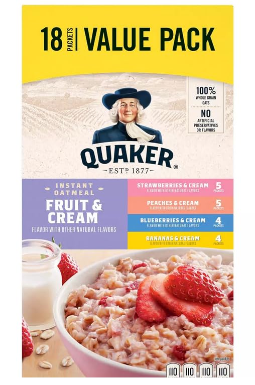 Image of Quaker Instant Oatmeal, Fruit & Cream Variety Pack, 8 Count(Pack of 2)