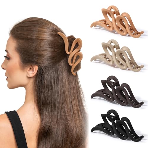 Kujootone Haarklammern, 12,7 cm, groß, matt, starker Griff, Bananenclips für alle Haartypen, 4 Stück