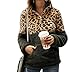 Suéter de Manga Larga para Mujer Jerséis Camiseta de Punto Cálido con Bolsillo Sudadera sin Capucha con Patrones de Leopardo y Cuello Alto de Cremallera (Verde, M)