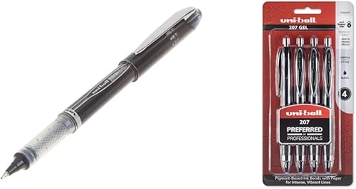 Uniball Vision Elite - Bolígrafos de punta fina de 0.020 in, color negro, 12 unidades y bolígrafos de gel uniball, 207 signo gel con punta media de