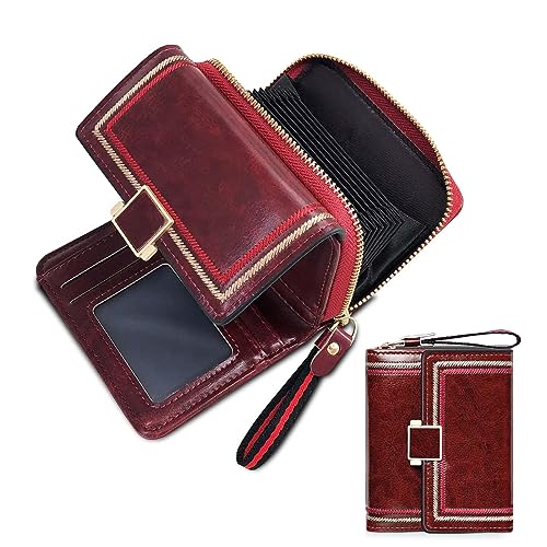 Image of PALAY MIni Wallet for Women PU Leather Purse Card Coin Bag for Women RFID Card Bag Vintage Burgundy Red Wallet Clutch Bag Gift for Girls