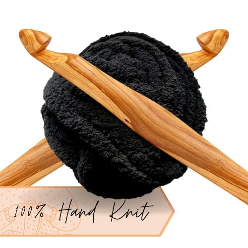 Adyrescia Chunky Knit Blanket Throw | 100% Hand Knit With Jumbo Chenille Yarn (50"X60", Raven Black) #TOP2