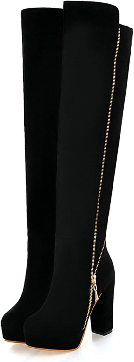 Uniquelly Womens Over The Knee Boots Chunky High Heel Platform Riding Boots Round Toe Side Zipper Long Boots Winter Dress Shoes