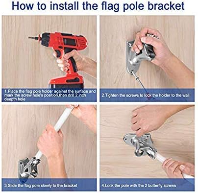 LOMETY Stainless Steel Heavy Duty Flag Pole Holder,Wall Mount House & Estate Flag Pole Bracket, Flag Pole mounting Bracket 2 Positions for 1“ Flag Pole (Silver) - Image 4