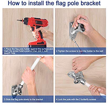 Lomety Stainless Steel Heavy Duty Flag Pole Holder，Wall Mount House & Estate Flag Pole Bracket， Flag Pole Mounting Bracket 2 Positions For 1“ Flag Pole (Silver) #TOP3