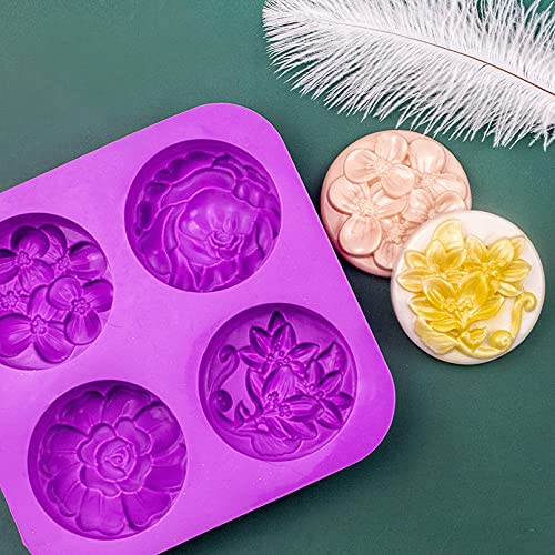 4 Cavity Round Flower Shape Soap Mold Cake Mold Handmade Silicone Soap