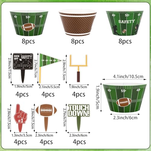 48 Pcs Football Cupcake Toppers and Wrappers & 28 Pcs Football Cake Decorations Football Game Day Party Supplies Sports Theme Birthday Party Decor