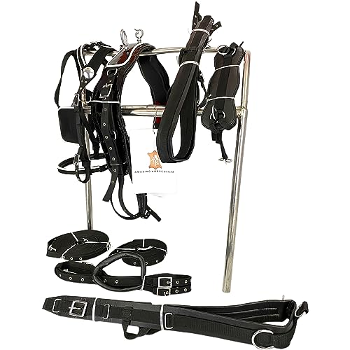 Nylon Horse Driving Harness for Single Horse Cart in Black Color | 3 Contrasting Piping Color Options Available | (Pony, White Piping)