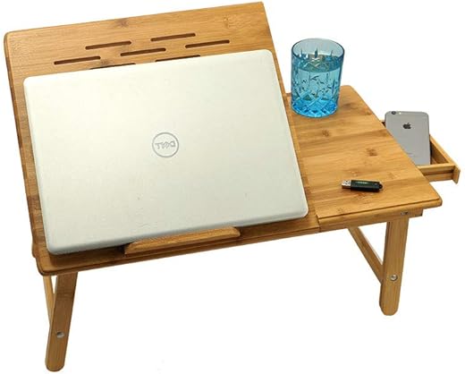 Adjustable Bamboo Laptop Desk for Bed – Portable & Foldable