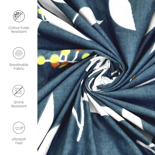 Image of Rivermoor 200 TC Ultrasoft Elastic Fitted Bedsheet for Double Bed | Queen Size Bed Sheet with 2 Pillow Covers | Blue White Printed| 72 x 78 x 10 Inches | Breathable & Hypoallergenic