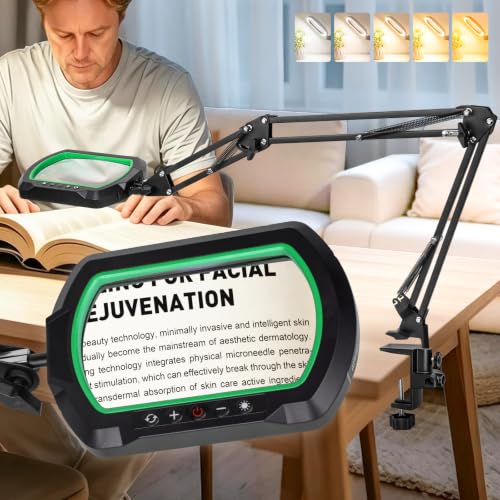 NUEYiO 15X 3-Section Magnifying Glass with Light and Clamp