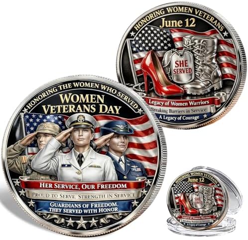 Women Veterans Day Commemorative Coin, 3D High-Relief Honor Service & Sacrifice Challenge Coin, Patriotic Military Collectible Gift for Female Veterans & Supporters(1Pc) - View 3