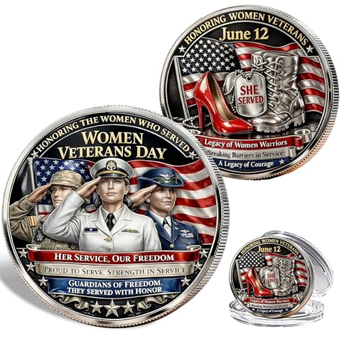 Women Veterans Day Commemorative Coin, 3D High-Relief Honor Service & Sacrifice Challenge Coin, Patriotic Military Collectible Gift for Female Veterans & Supporters(1Pc)