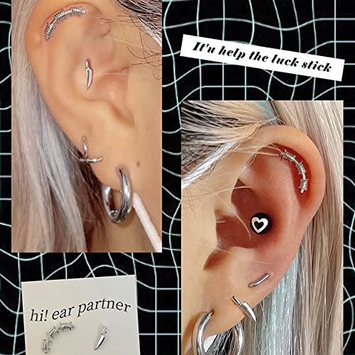 Minimalist Knife Real 925 Sterling Silver Little Stud Earrings for Women Men Tiny Small Cartilage Tragus Simple Post Pin Hypoallergenic Pierced Ear Halloween Jewelry Gifts Birthday Her Daughter Xmas4