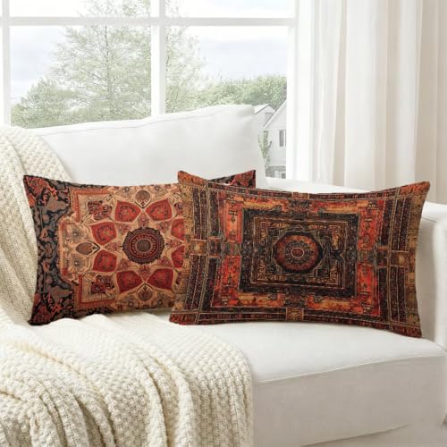 Coussin extérieur imperméable rouille lot de 2 housses géométriques 50x70 - 2