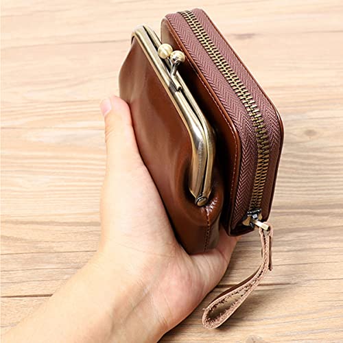 Wallets for Women Cowhide Blocking Card Holder 2 in 1 Organizer Ladies Clutch Kiss Lock Purse Yellow3