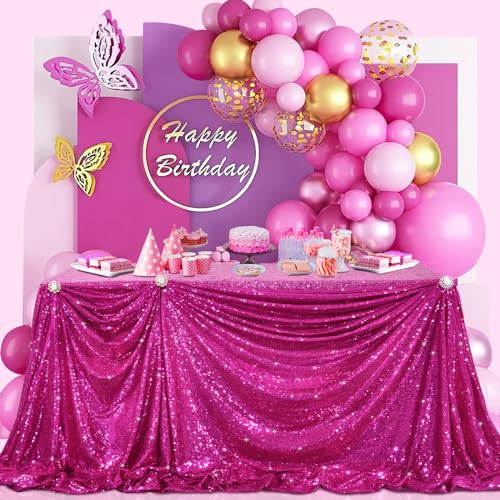 Image of B-COOL Rectangle Fuchsia Sequin Tablecloth Glitter Tablecloth Wedding Party Sequence Table Cloth for Christmas 60x102-Inch