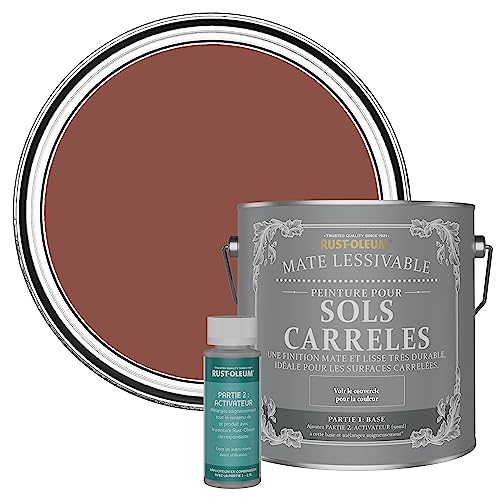 Rust-Oleum Rouge Peinture Lessivable pour Sols Carrelés, Finition Mate - Rouge Brique 2.5L
