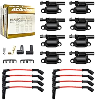 MAS Set of 8 Square Ignition Coils Pack&Platinum Spark Plugs&Wires Set Compatible with Cadillac CTS Chevrolet GMC Pontiac G8 Grand Prix H3 Tahoe Yukon Silverado Replacement for UF413 D510C 5C1554