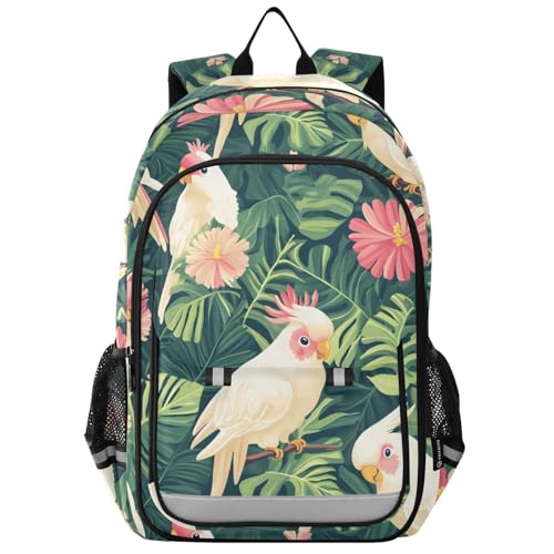 Sac à dos ordinateur portable enfants au motif cacatoès et feuilles pour le lycée et voyage