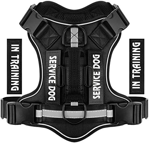 Belababy No Pull Reflective Dog Harness, Service Dog Harness In Training with Easy Control Handle Puppy, Breathable Adjustable Comfort Pet Vest Harness for Small Medium Large Dogs No Choke, Black S