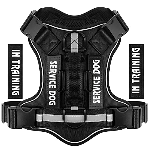 Belababy Excellent No Pull Dog Harness Service Dog In Training, Breathable Adjustable Comfort, Easy to Use Harnesses Buckle for Puppy Animals, Small Medium Large, Training Walking Black S Cover