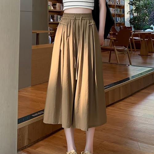 Capri Pants for Women Summer Wide-Leg with Pockets Stretch Elastic Waist Rayon Beach Trousers (Solid Color)4