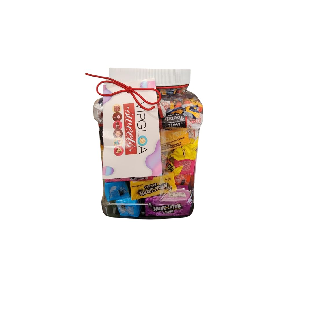 Vipgloa SweetsVintage Retro Candy Gift Bundle with Unique Storage Jar – Includes Now and Later, Tootsie Rolls, Mary Jane, Bit-O-Honey – Perfect Nostalgic Treat for Candy Lovers, Parties, and Gifts.