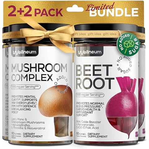 Beet Root and Mushroom Gummies Bundle - Beet Root Extract, Pomegranate Juice Powder, 9 Adaptogenic Mushrooms Blend - Beet Chews and Mushroom Gummies for Immunity - for Men and Women Cover