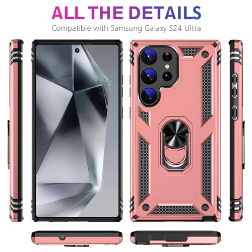 Image of for Samsung Galaxy S24 Ultra Case with Screen Protector, Military Grade Rugged Shockproof Heavy Duty S24 Ultra 5G Protective Cover for Samsung S24 Ultra Magnetic Ring Kickstand Phone Case (Pink)