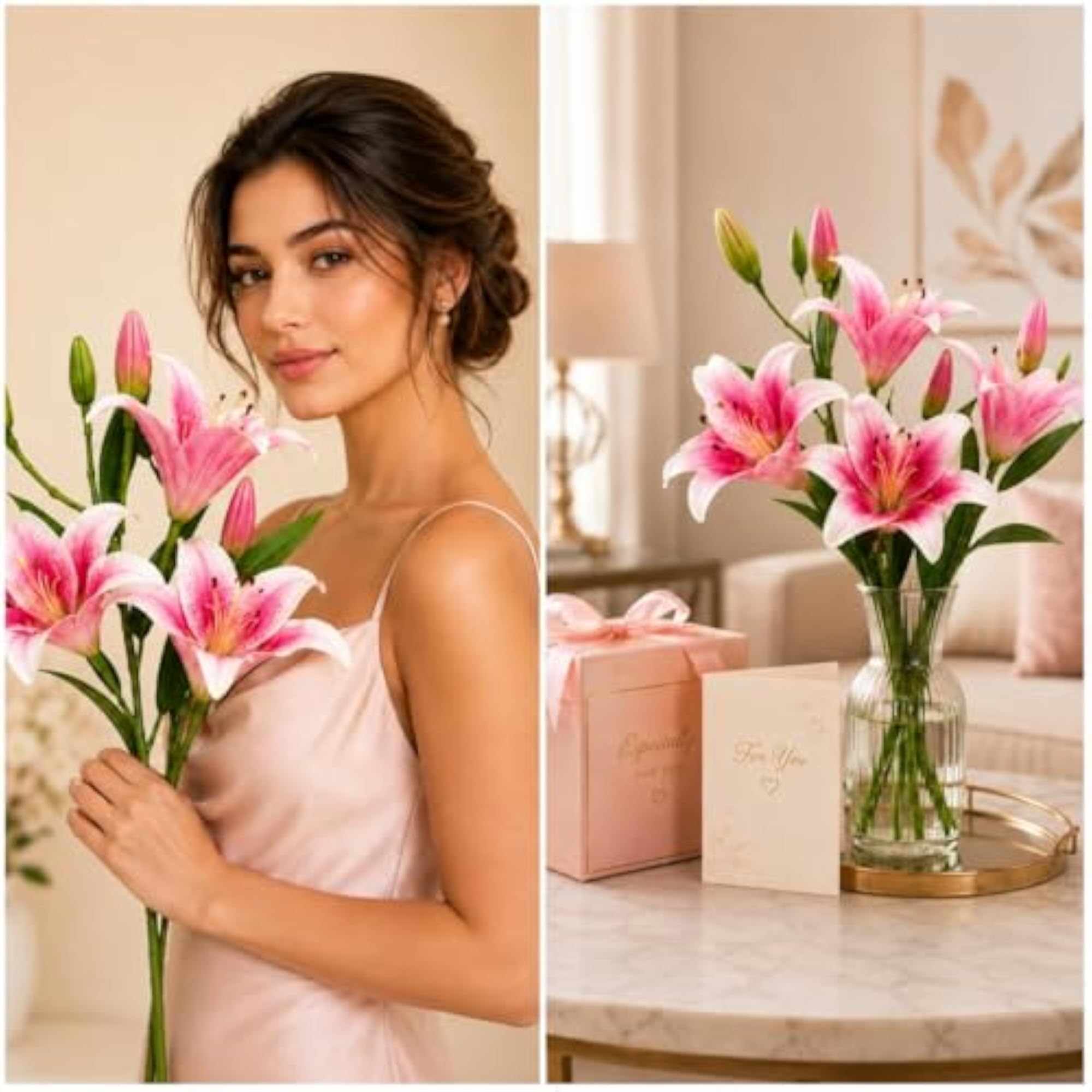 2 Pcs Lily Artificial Flowers Bunch for Home Decoration