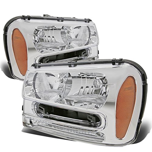 Auto Dynasty [Full Length Grill Bar Model] Factory Style Headlights Assembly Compatible with Chevy Trailblazer/Trailblazer EXT 02-09, Driver and Passenger Side, Chrome Housing Amber Corner
