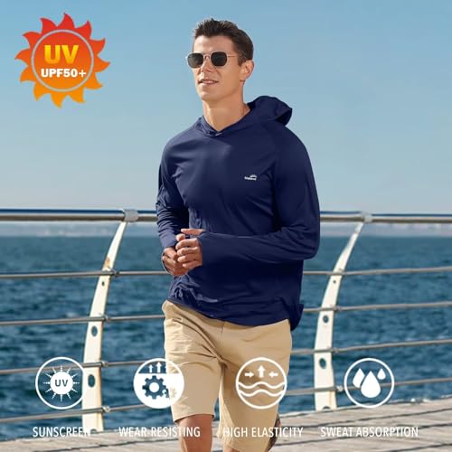 Image of Men's UPF 50+ Long Sleeve Sun Shirts UV Protection Hoodie Rash Guard Hiking Fishing Swim T Shirt