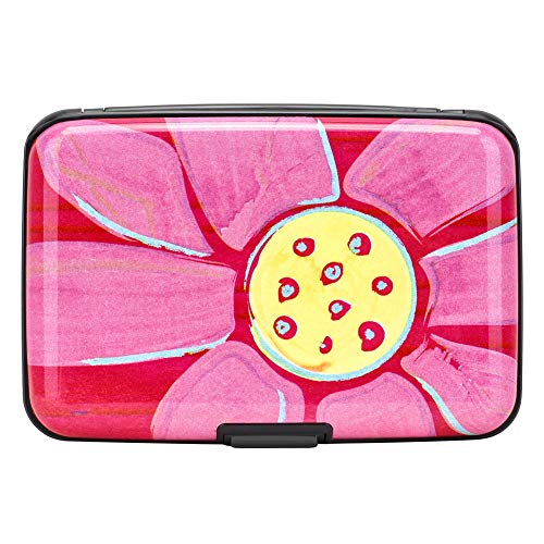 Image of ELFISH RFID Blocking Credit Cards Holder Aluminum Wallet Metal ID Case for Men Women (Big pink flower)