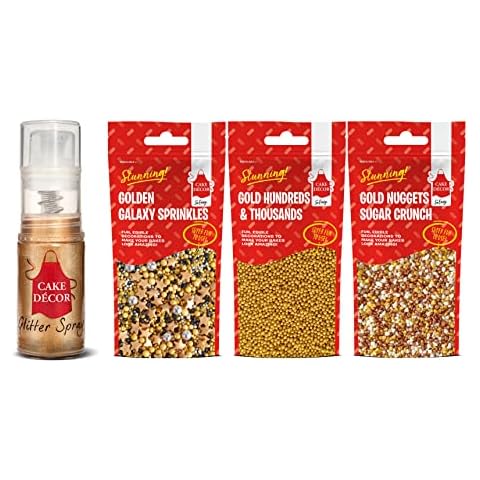 Cake Décor Gold Cake Decorations | 150g Gold Sprinkles & 4g Gold Glitter Spray | Sprinkles Cake Decorations | Edible Gold Sprinkles Cake Decorations (Gold)… Cover