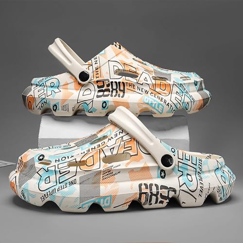 Men's Summer Outdoor Casual Hole Shoes Thick-Soled Non-Slip EVA Couple Slippers Beach Sandals(Khaki,10/11)2