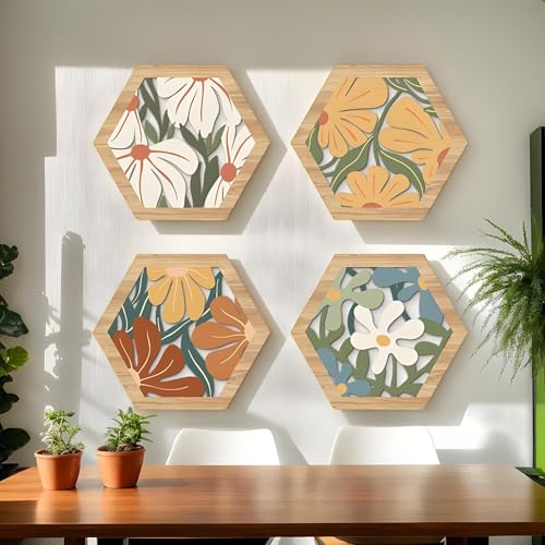 Décor mural en bois salon et chambre : décoration murale rustique art bohème 4 pièces - 7