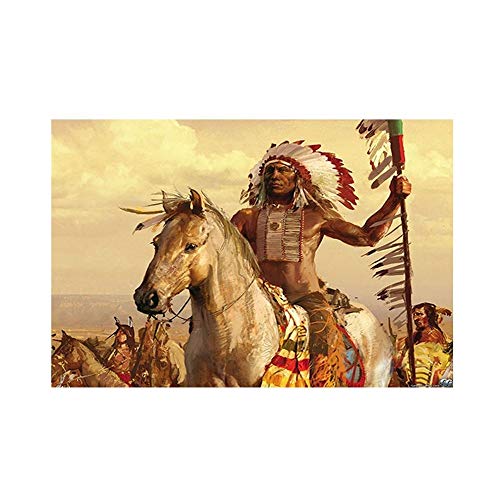 Tableau cheval indien à plumes pour le salon décoration murale chic