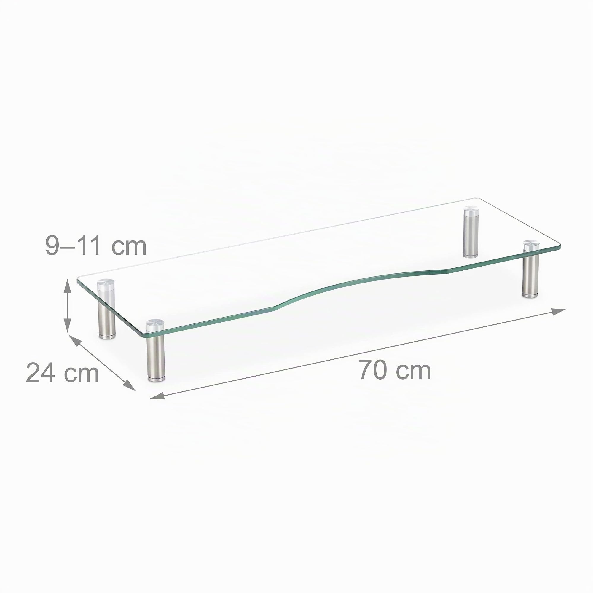 Relaxdays Supporto Monitor, Alzatina per TV, Standing Computer Desk, Rialzo Scrivania, Regolabile, 70x24 cm, trasparente