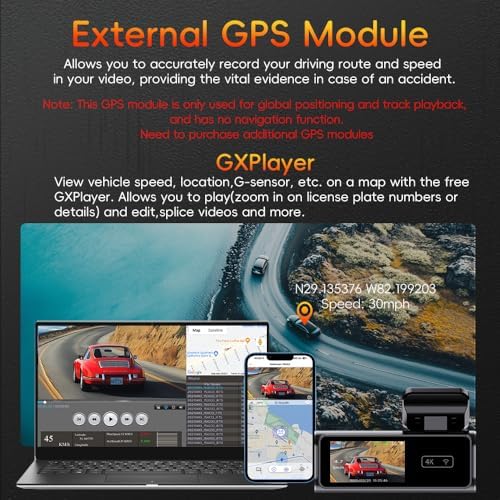 Bild 6 - Dashcam Auto Vorne Hinte, 4K+1080P Dual Kamera mit 5GHz WLAN GPS und 24/7 Parküberwachung für maximale Sicherheit durch ADAS Nachtsicht & 170° Weitwinkel - Inkl. 64GB SD Karte (4K Front)