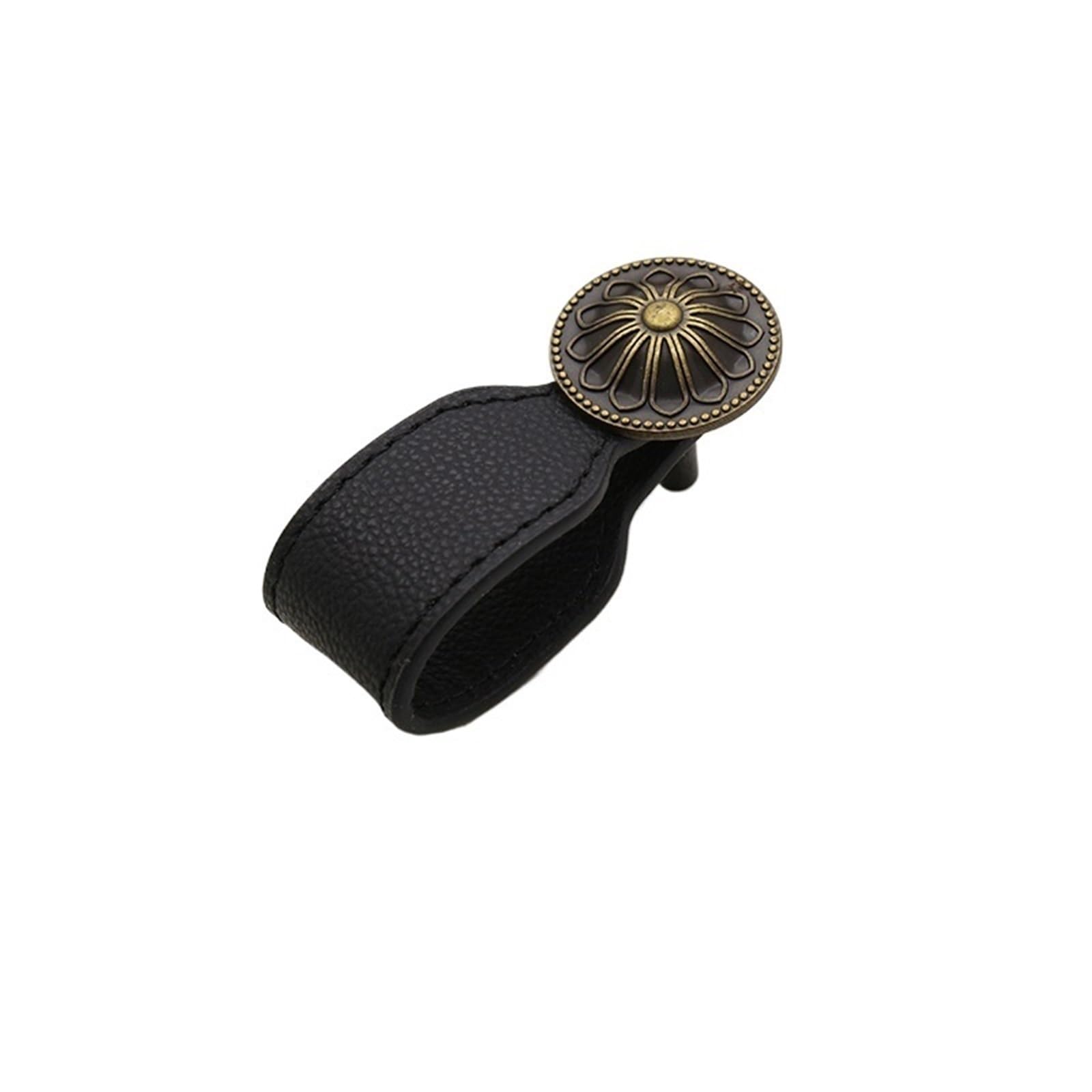 CQAHDSEVF Leather Drawer Pulls, Leather Cabinet Drawer Handles Multicolor Multiple Sizes(6388-Black-Copper)