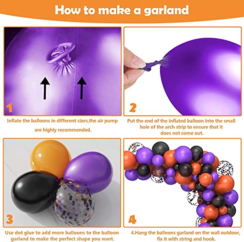 Image of Black Purple Orange Confetti Balloons Arch Kit 120 PCS 12in 10in 5in Latex Garland Arches Kit for Halloween Theme, Graduation, Birthday, Anniversary Celebrations Party Decoration