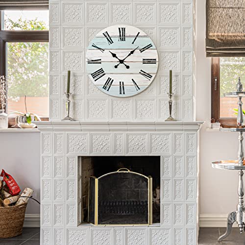 Mustry Wall Clock - 18 Inch Rustic Solid Wood Wall Clock Battery Operated, Farmhouse Kitchen Clocks Silent, Beach Wall Clock For Living Room Decor Bathroom Bedroom Non Ticking #TOP5