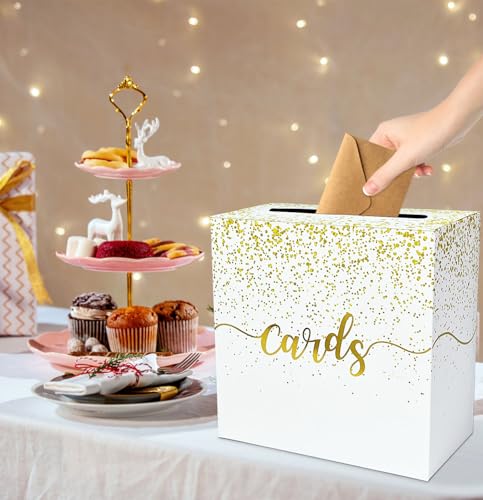 Image of Gold Card Box for Party Gift Card Box Holder Envelope Box for Wedding Birthday Baby Shower Retirement Gold Foil Card Box